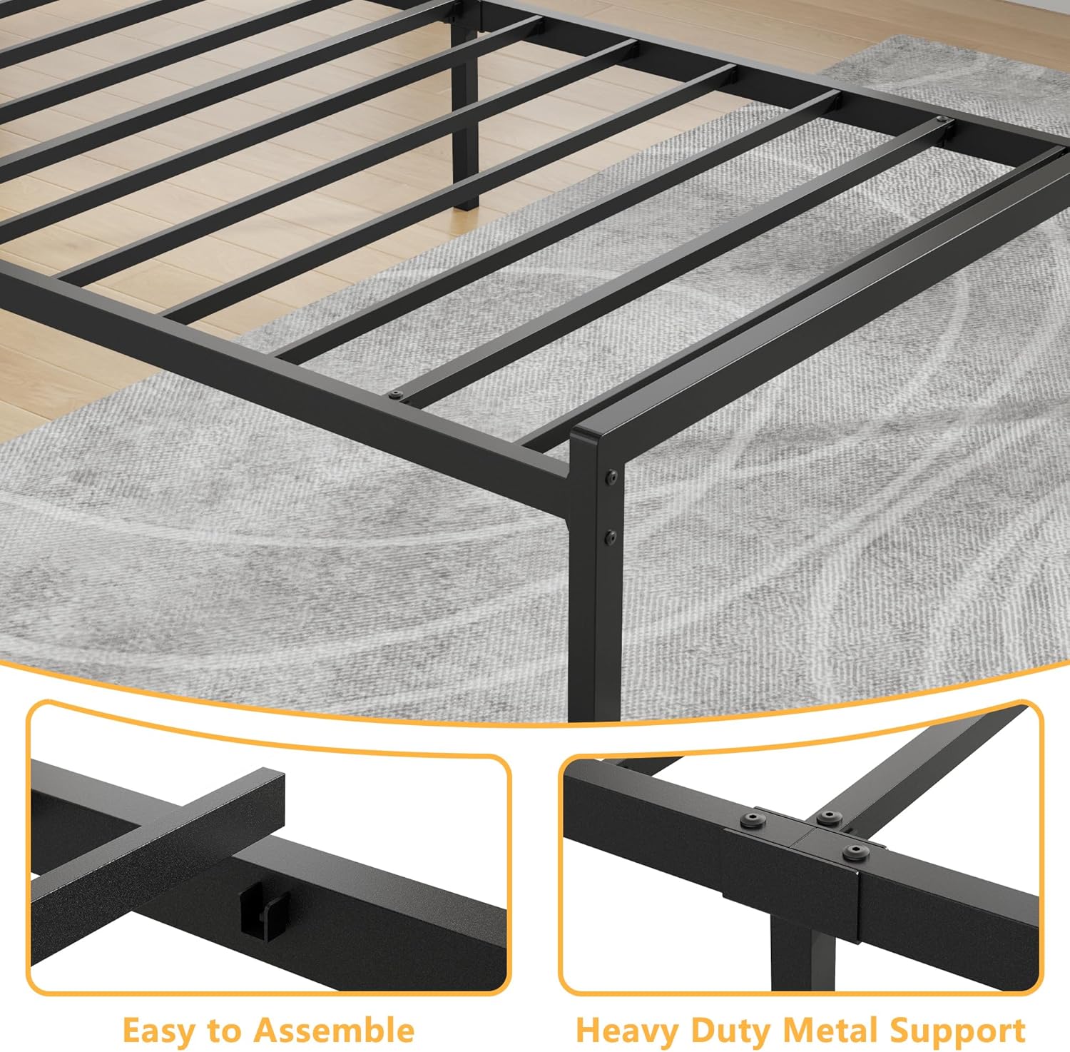 Twin Bed Frames with Built-in Charging Station and LED Light, Metal Platform Bed with Headboard and Storage Shelf  Noise-Free