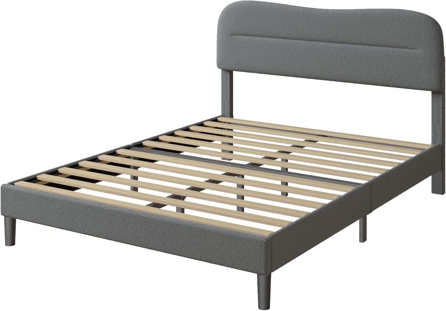 Queen Size Bed Frame with Headboard upholstered Bed Frame Soft Boucle Fabric Soft Cloud Marshmallow Shape Upholstered Headboard No Box Spring Needed