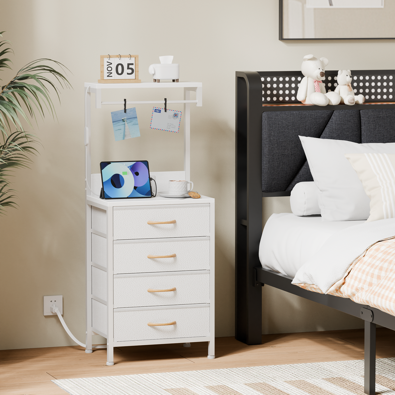 Furnulem Tall LED Nightstand with 4 Drawers