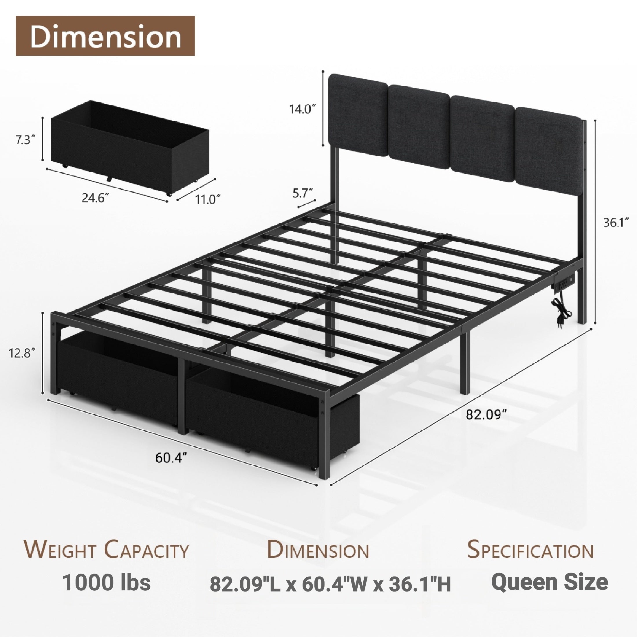 Furnulem Full Size Bed Frame with Headboard,Upholstered Bed Full with LED Light