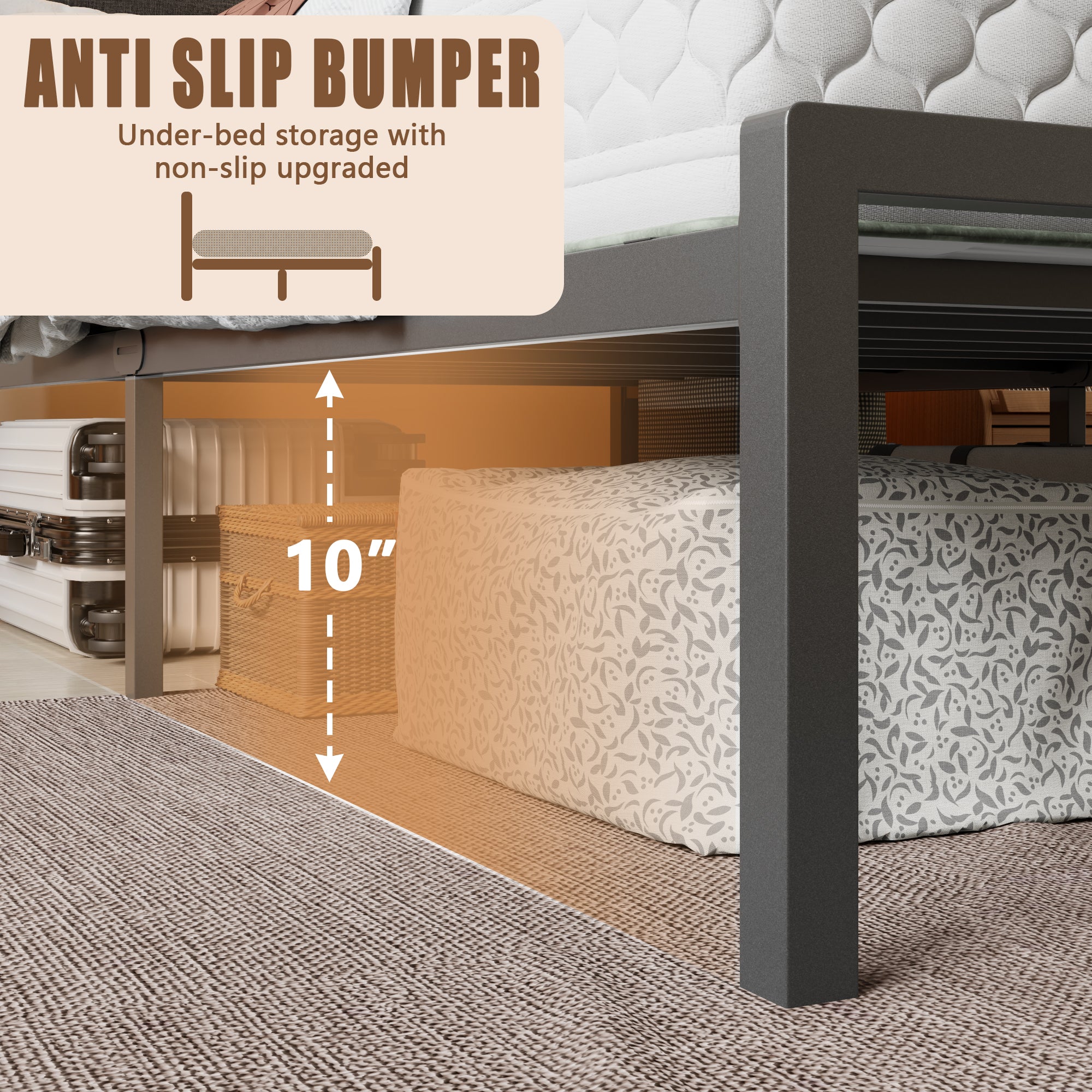 Twin Bed Frame with LED Light and Charging Station Metal Frame with Upholstered Headboard Large Storage Space No Box Spring Needed