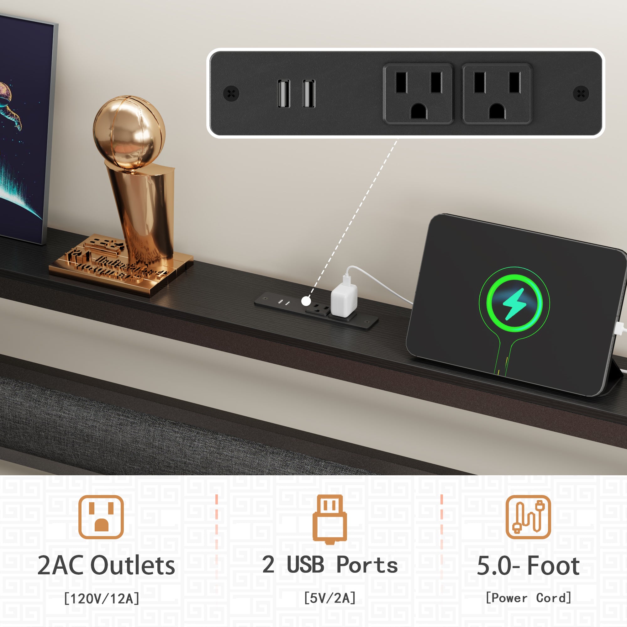 Queen Bed Frame with Led Lights and Charging Station Bed  Frame with Headboard and Under Bed Storage Metal Platform Bedframe and Storage Shelf