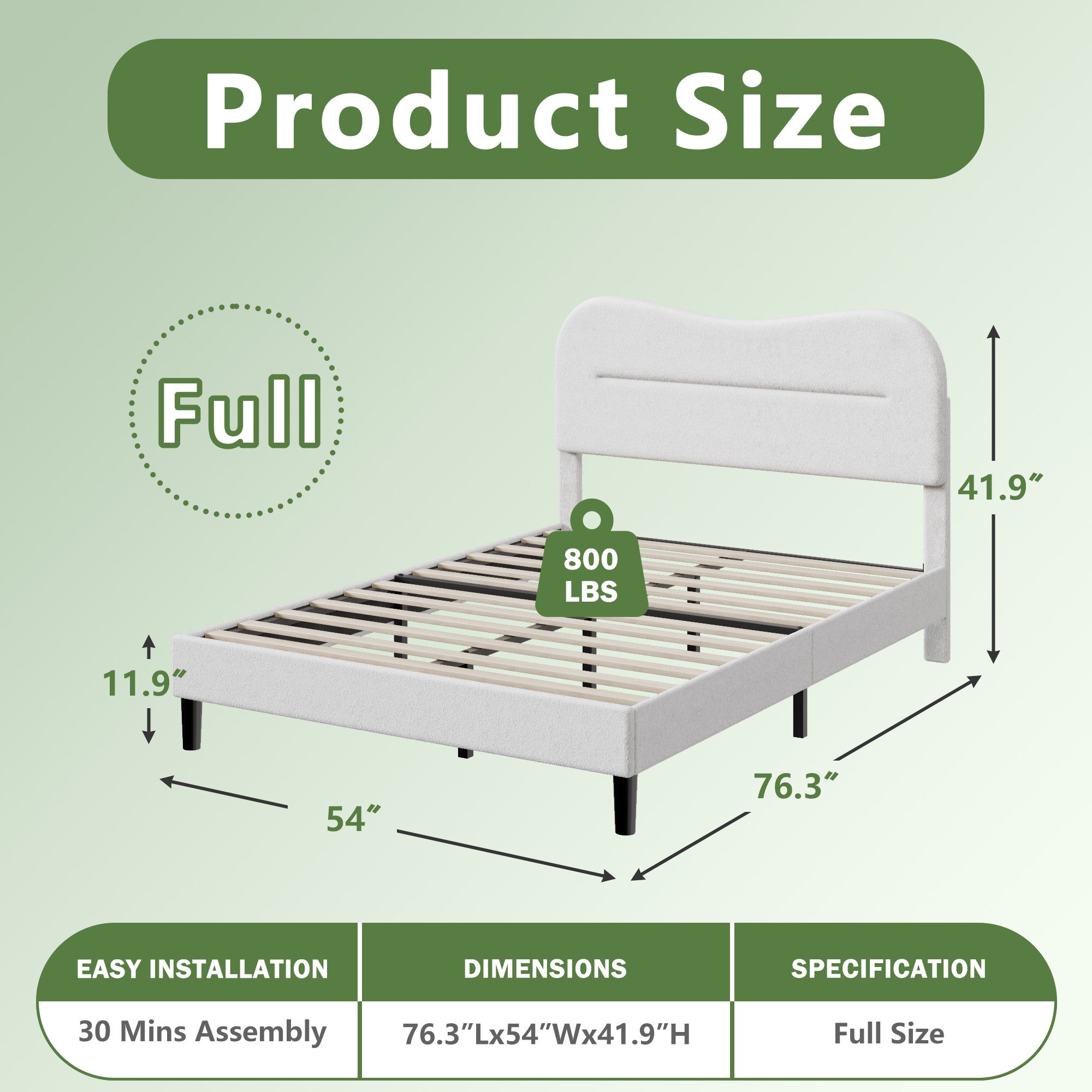 Full Size Bed Frame with Headboard, Teddy Soft Boucle Fabric Bed Frame Full Soft Cloud Marshmallow Shape Upholstered Headboard No Box Spring Needed