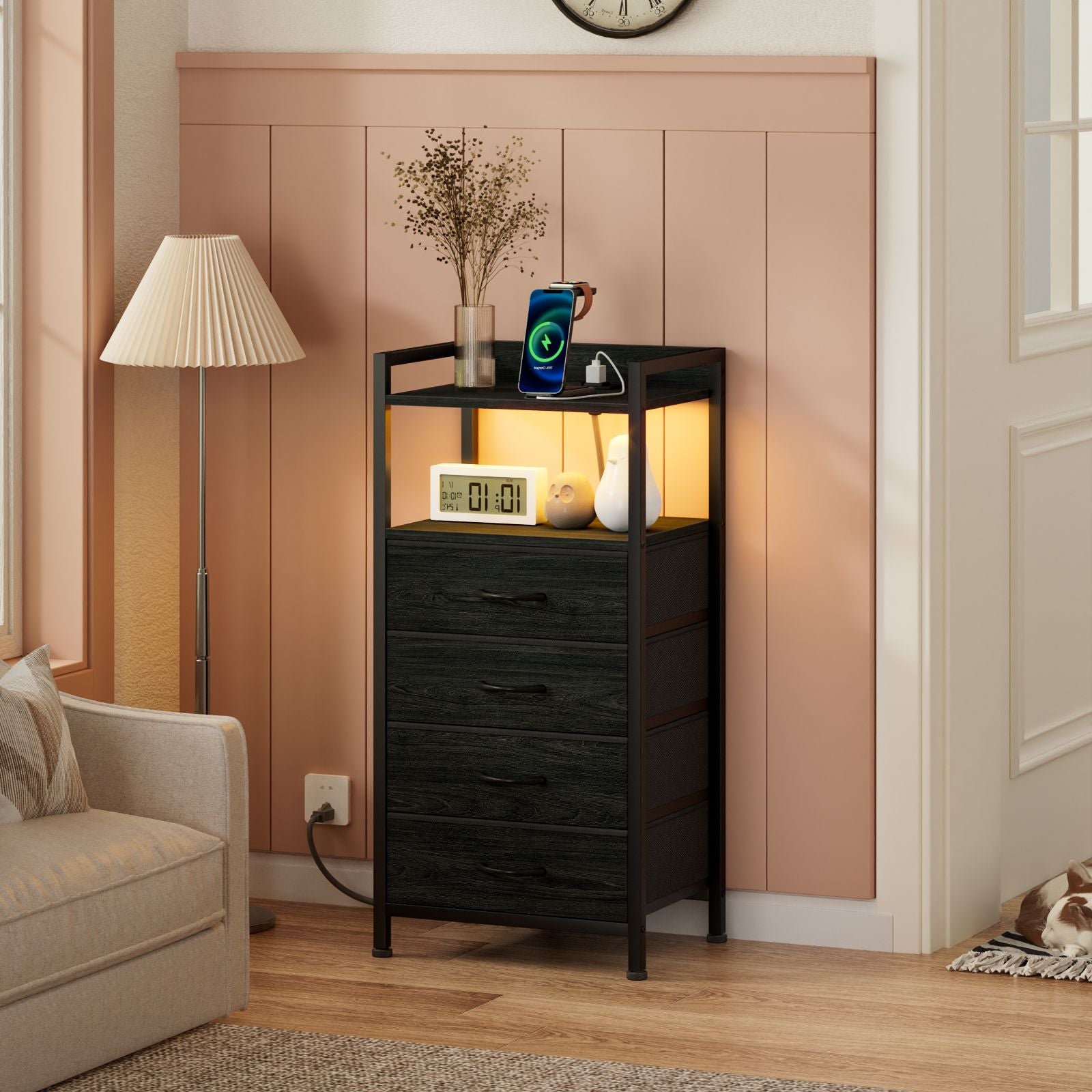 Furnulem 4 Drawer Nightstand with Charging Station