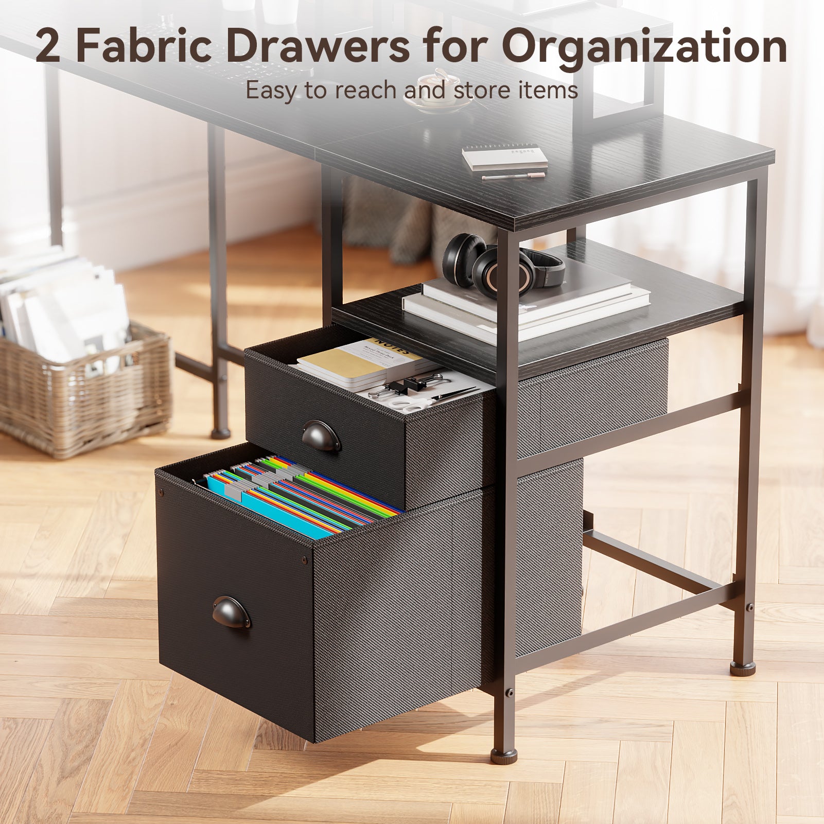 66 Inch Black L Shaped Computer Desk with Charging Station Reversible Corner Gaming Desk File Cabinet Monitor Stand Storage Home Office Workstation