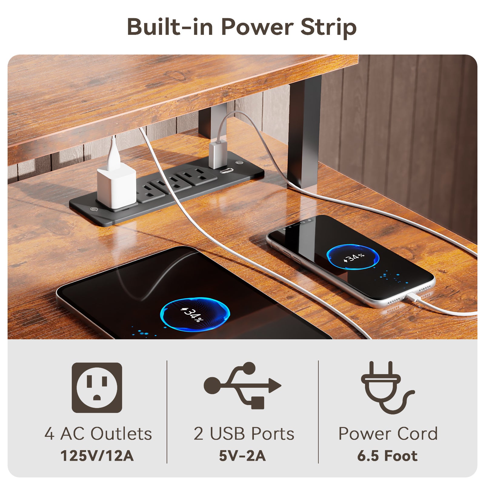 47 Inch Brown L Shaped Computer Desk with Charging Station Reversible Gaming Desk LED Lights File Cabinet Monitor Stand Storage Shelves Home Office