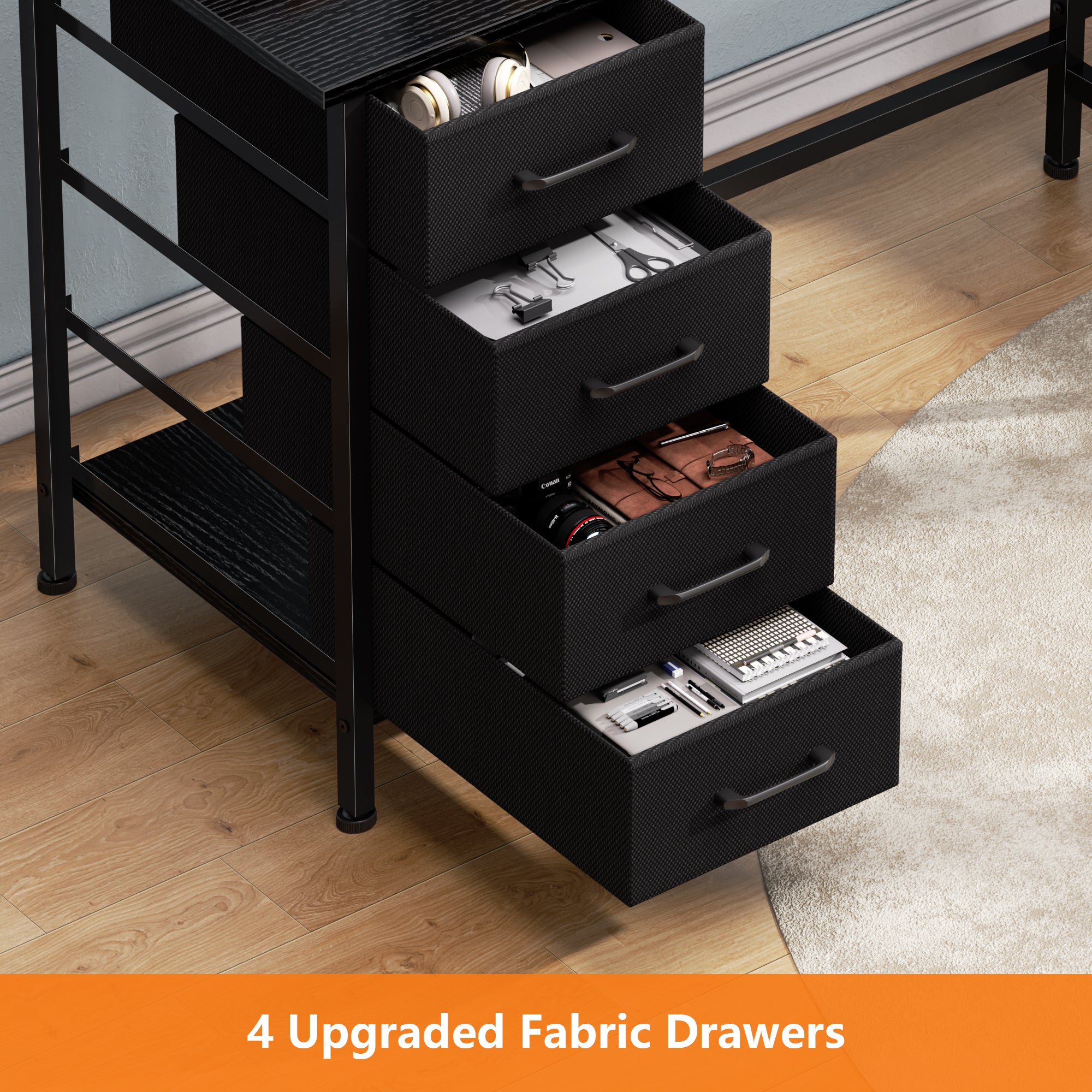 66 Inch Black L Shaped Computer Desk with Charging Station 94.4 Inch Long Two Person Gaming Desk 4 Drawers 2 Monitor Stands Home Office Storage