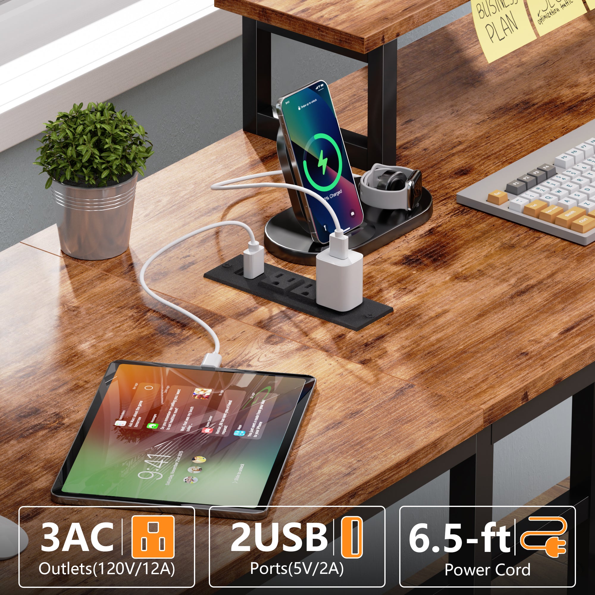 66 Inch Brown L Shaped Computer Desk with Charging Station 94.4 Inch Long Two Person Gaming Desk 4 Drawers 2 Monitor Stands Home Office Storage