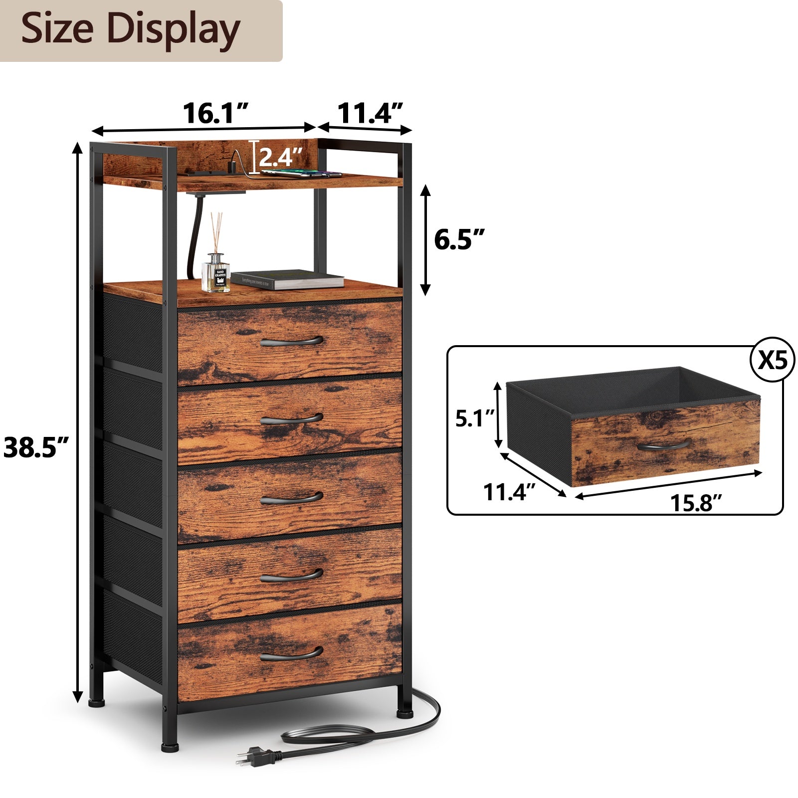 Furnulem 4/5 Drawer Nightstand with Charging Station