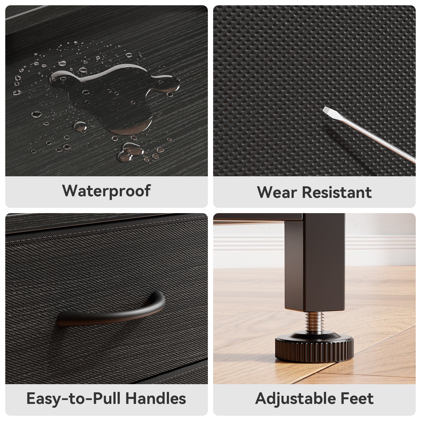 Dresser for Bedroom with LED Lights and Power Outlets 55”W Large 12 Storage Drawers Dresser Long Fabric Chests with 2 Shelves Wooden Top Black