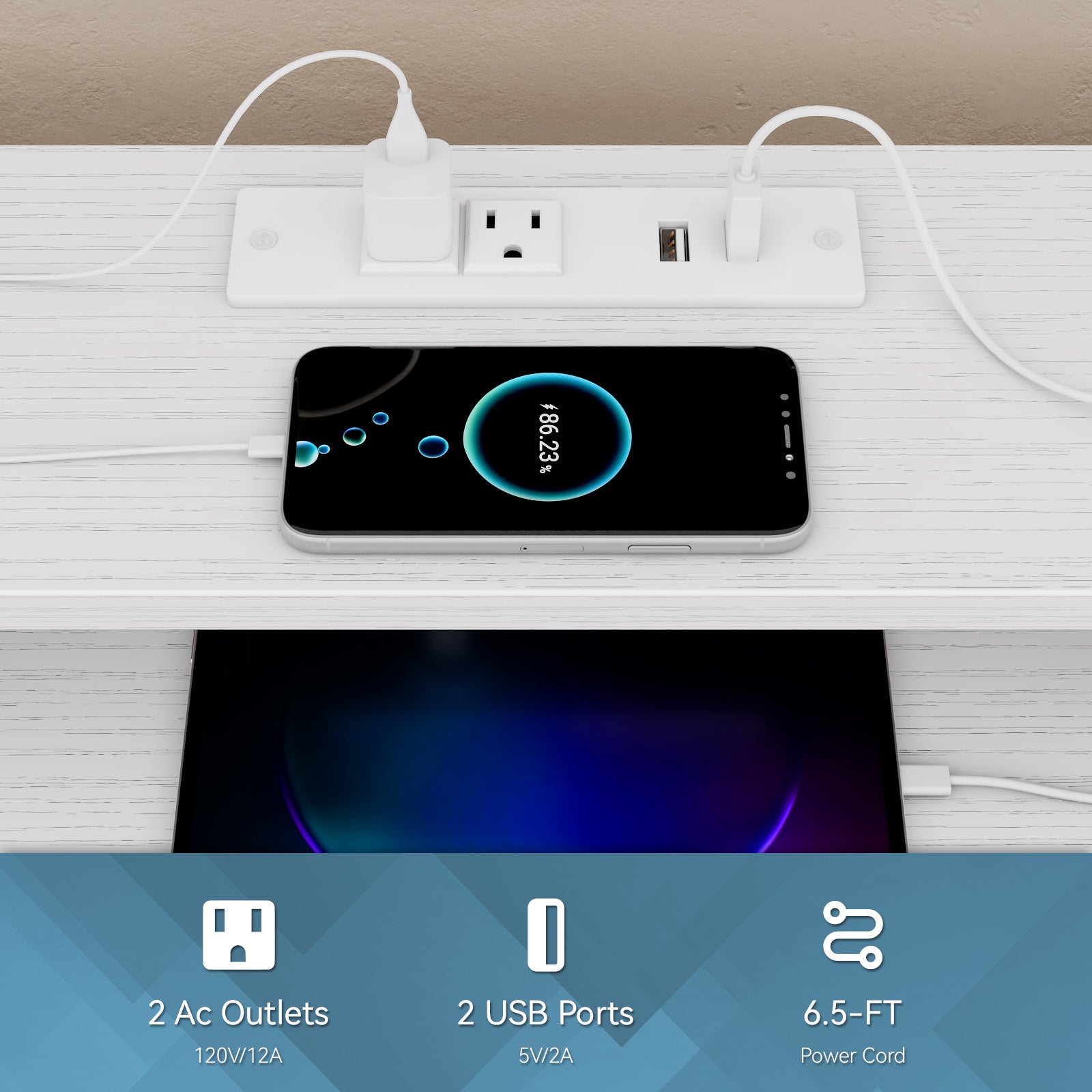 Dresser for Bedroom with LED Lights and Power Outlets 55-inch Large 12 Storage Drawers Dresser Long Fabric Chests with 2 Shelves Wooden Top White