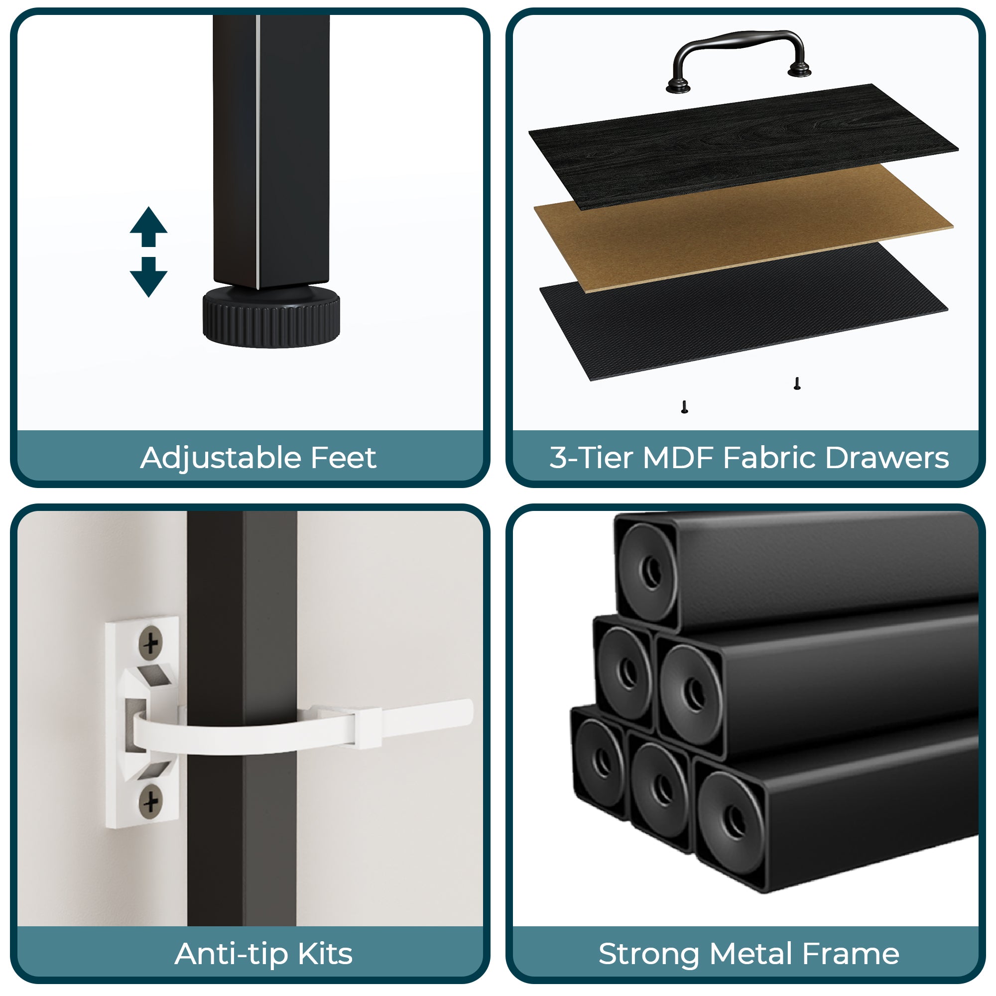 45''W Dresser for Bedroom Black Dresser TV Stand for 42-47-50 inch TV Wide Chest of Drawers with 9 Drawer Large Fabric Dressers with Wood Top