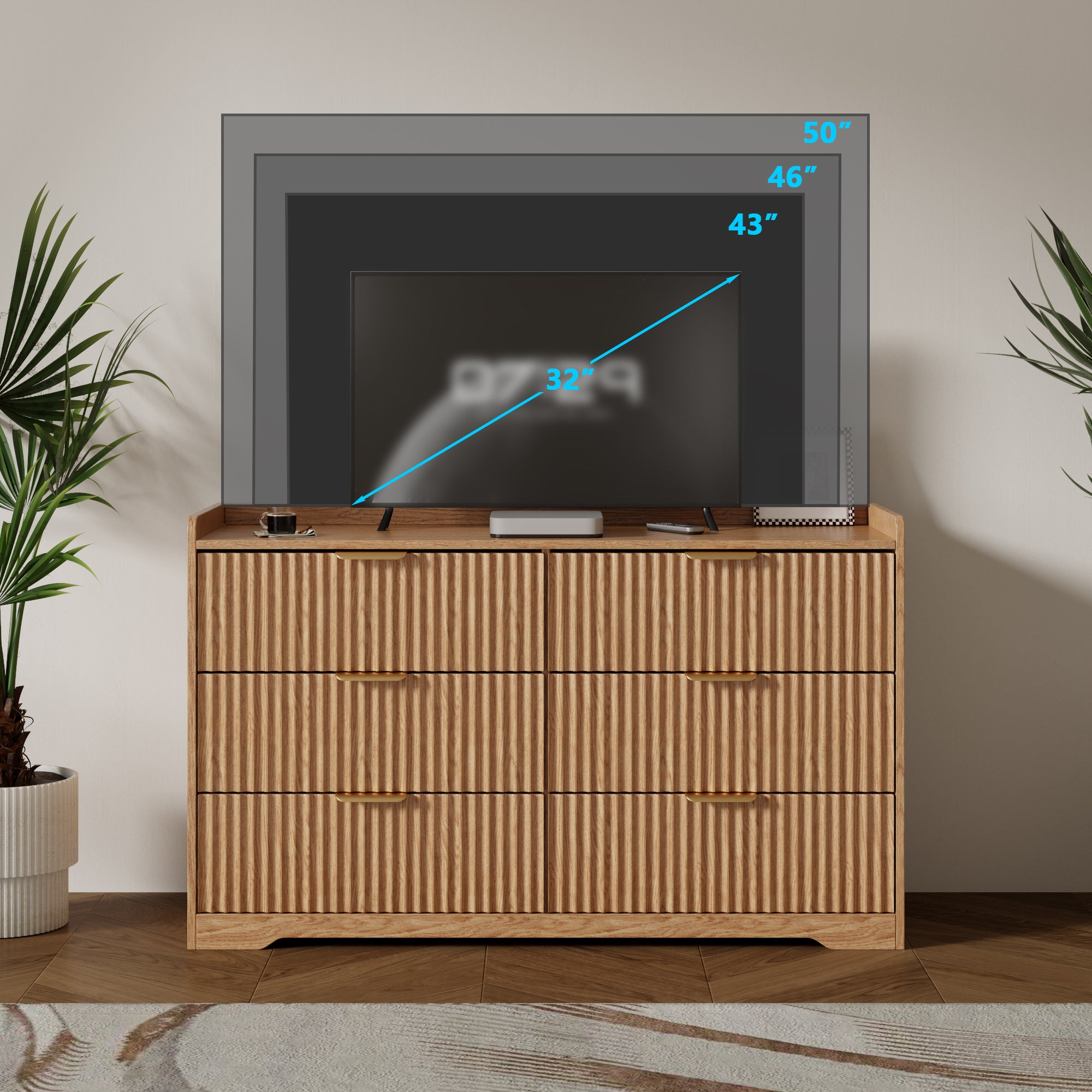 Furnulem Dressers for Bedroom 6 Drawers Wide Chest of Drawers Storage Organizer Wooden Cabinet with Anti-Tip Safety for Living Room Hallway entryway