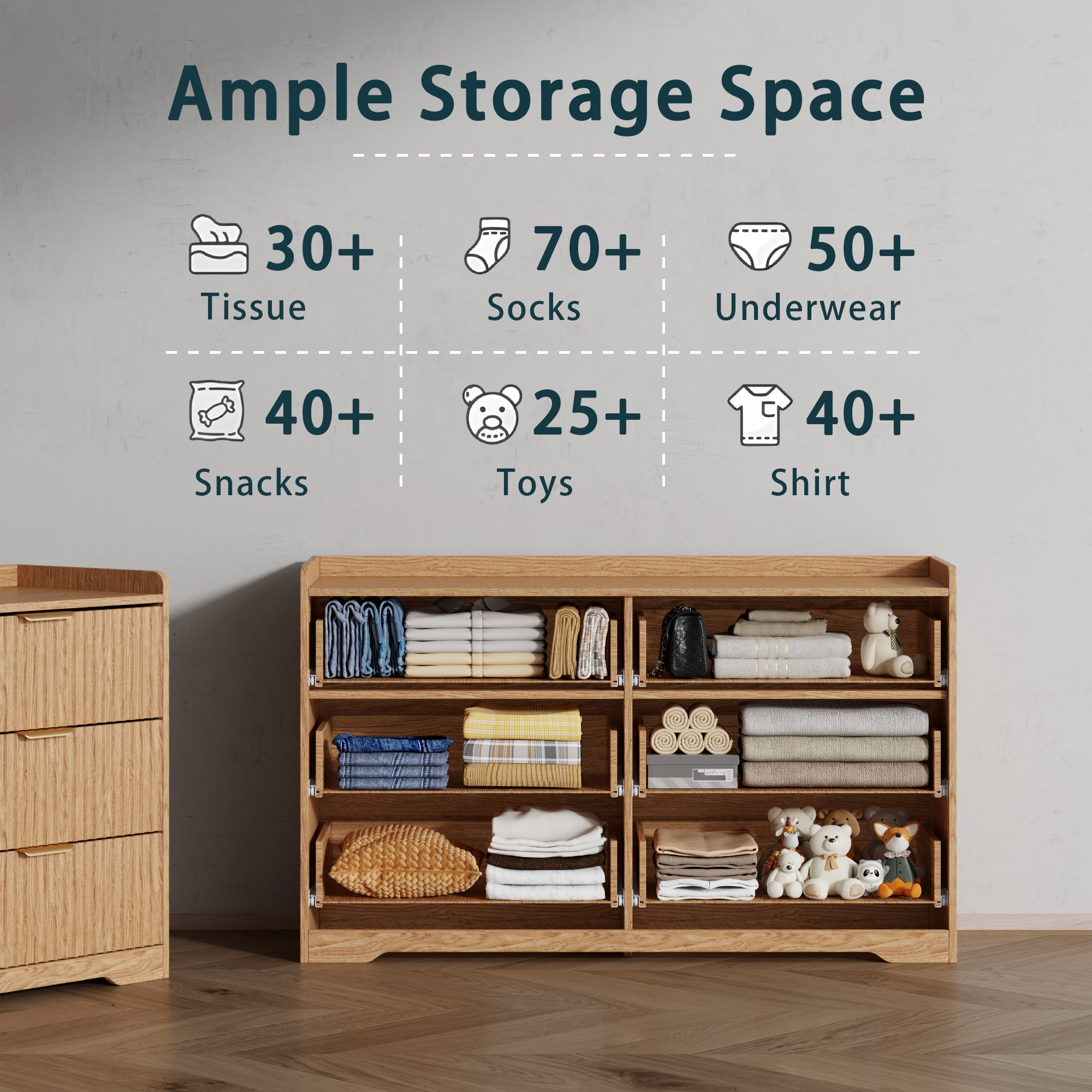 Modern 6 Drawer Double Dresser Wide Wood Storage Chest Bedroom Furniture Nursery Kids Clothing Organizer Cabinet Anti Tip Safety