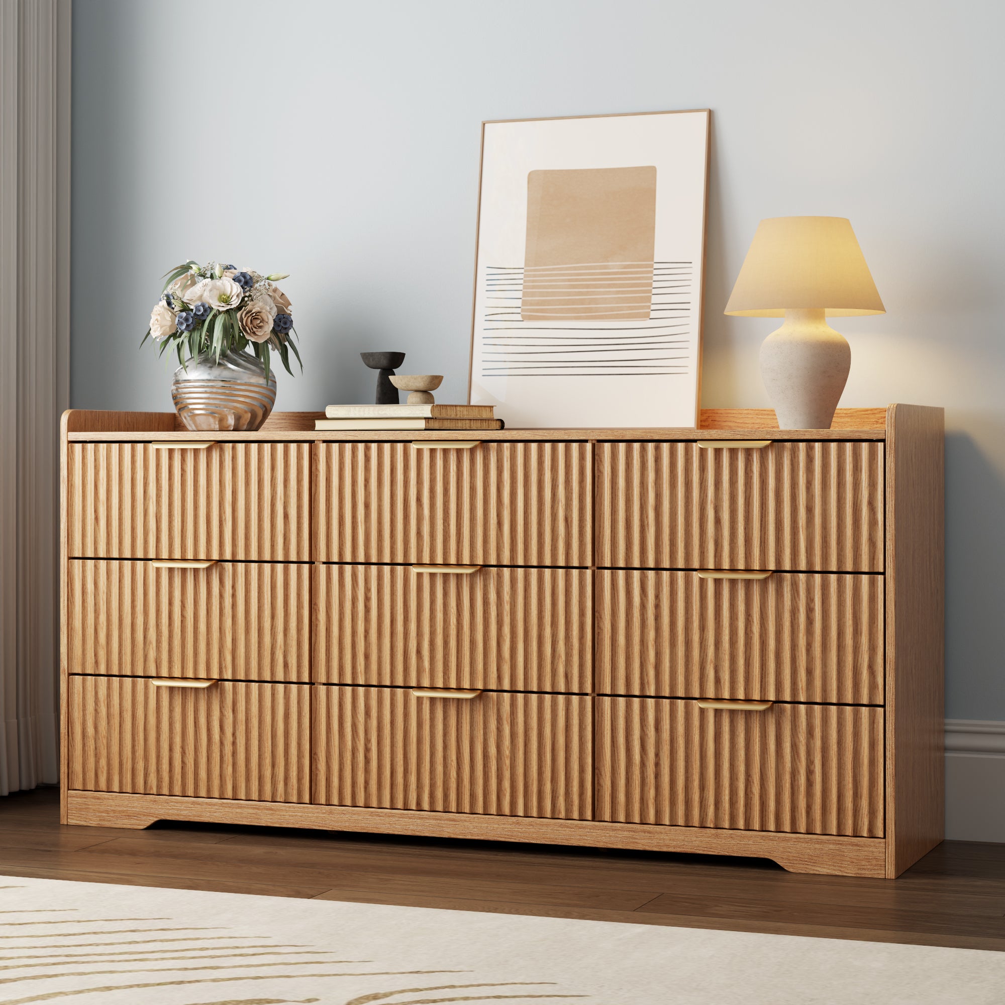 Dressers for Bedroom 9 Drawers Wide Chest of Drawers Storage Organizer Wooden Cabinet with Anti-Tip Safety for Living Room Hallway entryway study