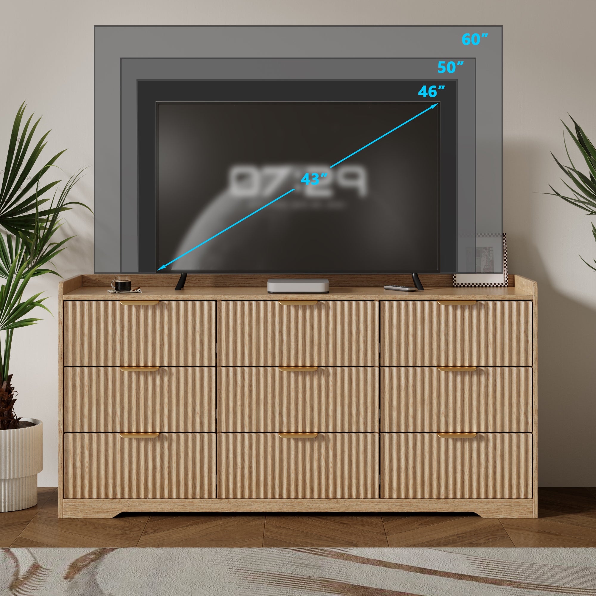 Furnulem Dressers for Bedroom 9 Drawers Wide Chest of Drawers Storage Organizer Wooden Cabinet with Anti-Tip Safety for Living Room Hallway entryway