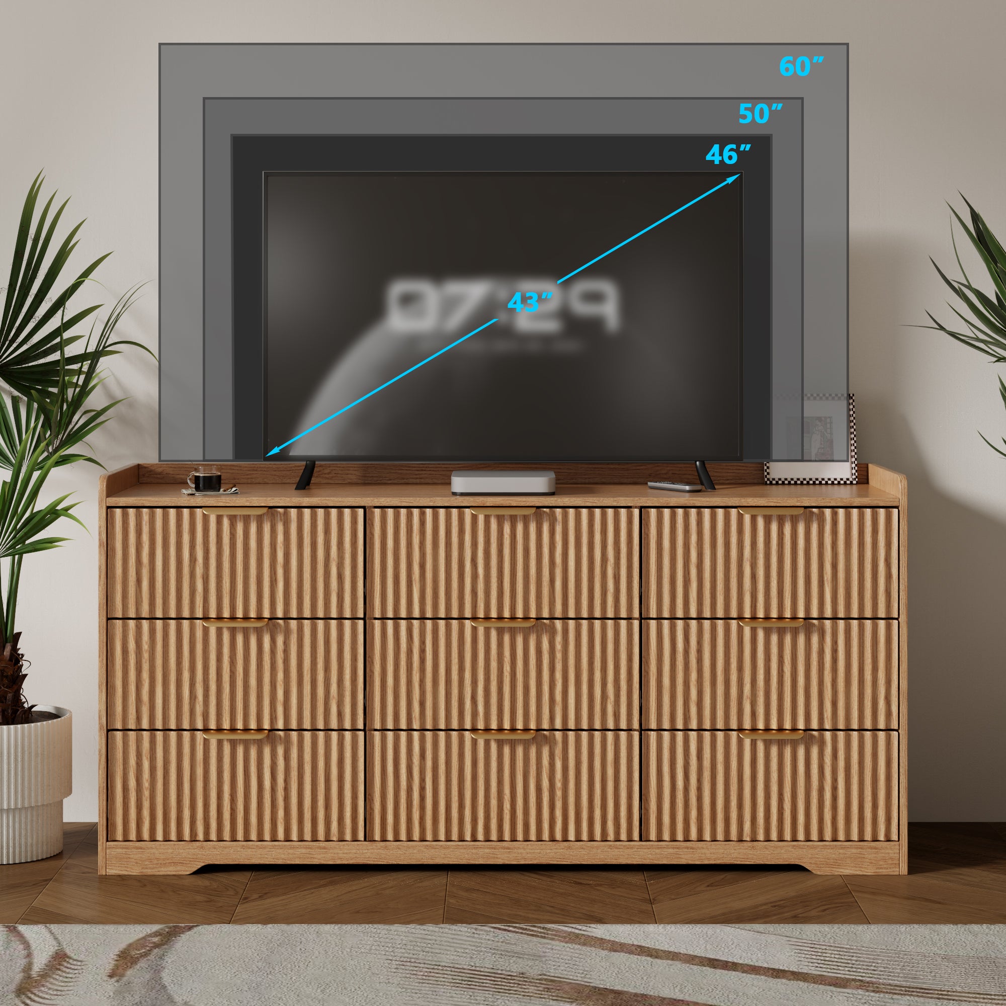 Dressers for Bedroom 9 Drawers Wide Chest of Drawers Storage Organizer Wooden Cabinet with Anti-Tip Safety for Living Room Hallway entryway study