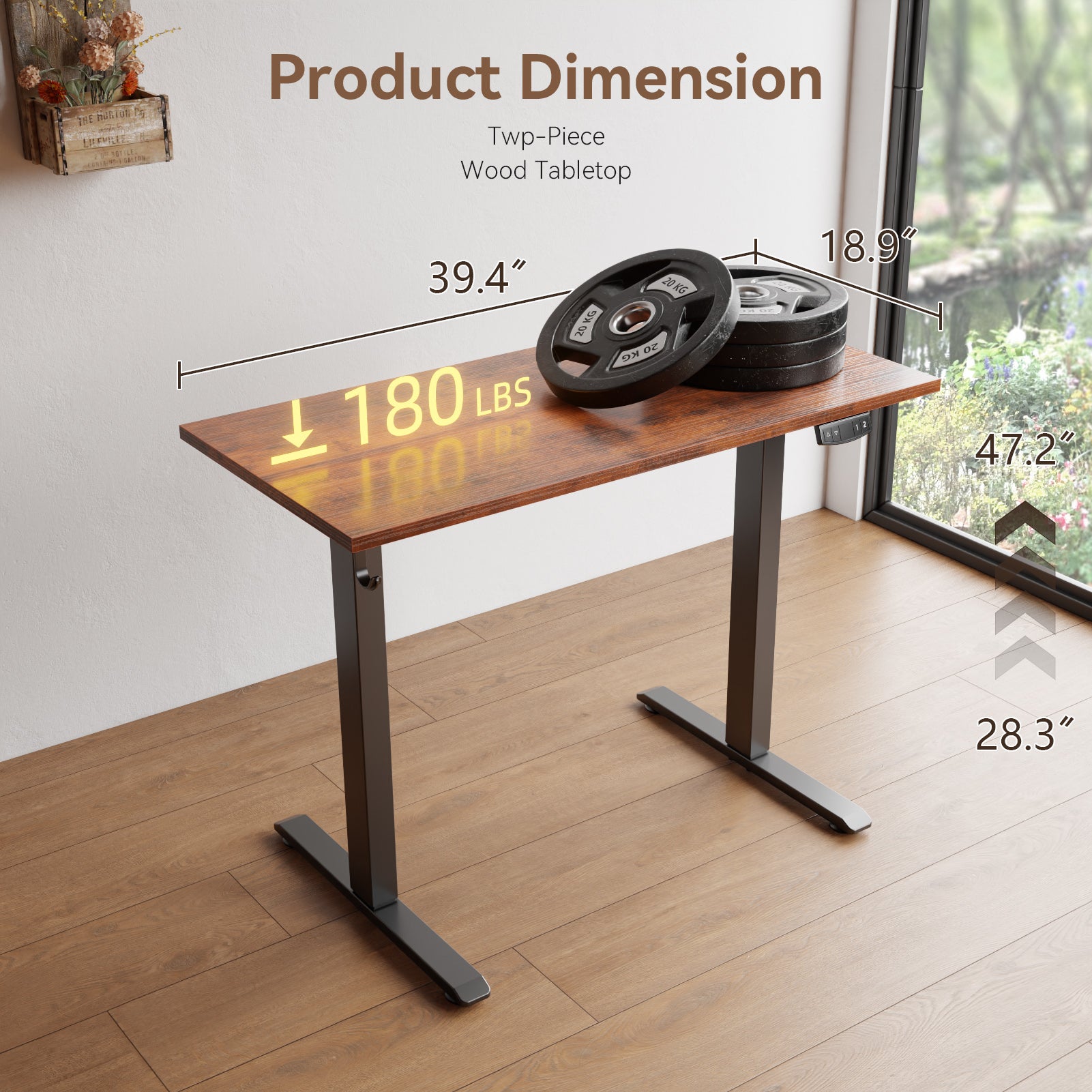 40 Inch Electric Standing Desk Adjustable Height Sit to Stand PC Desktop Workstation with Storage Bag Memory Presets Home Office Gaming Rustic Brown