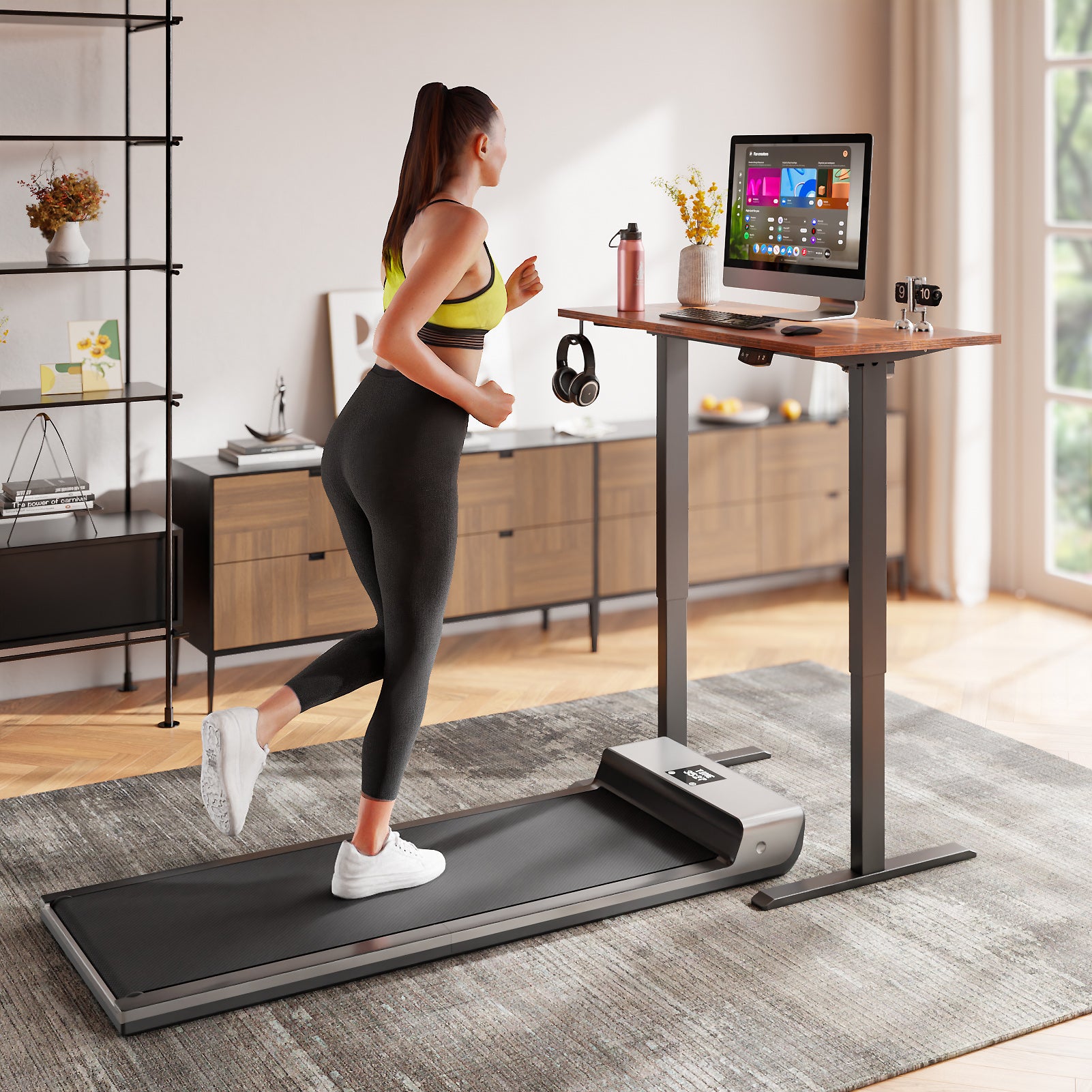 40 Inch Electric Standing Desk Adjustable Height Sit to Stand PC Desktop Workstation with Storage Bag Memory Presets Home Office Gaming Rustic Brown