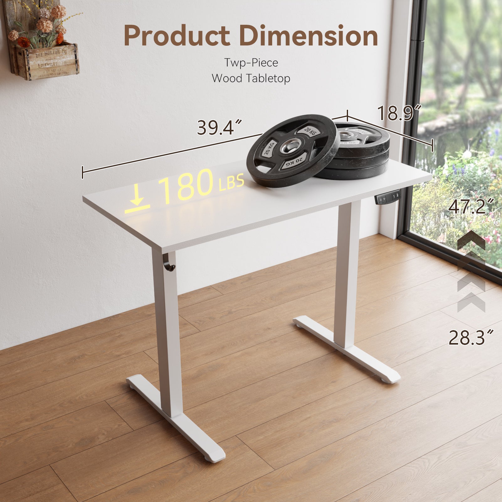 40 inch Electric Standing Desk Height Adjustable Sit to Stand Motorized Small Computer Desk for Home Office Gaming with Memory Presets Storage Bag White