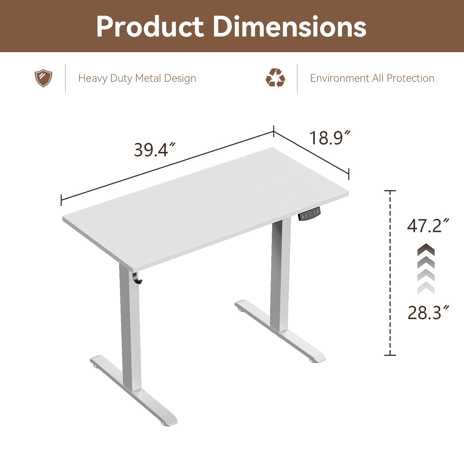 40 inch Electric Standing Desk Height Adjustable Sit to Stand Motorized Small Computer Desk for Home Office Gaming with Memory Presets Storage Bag White