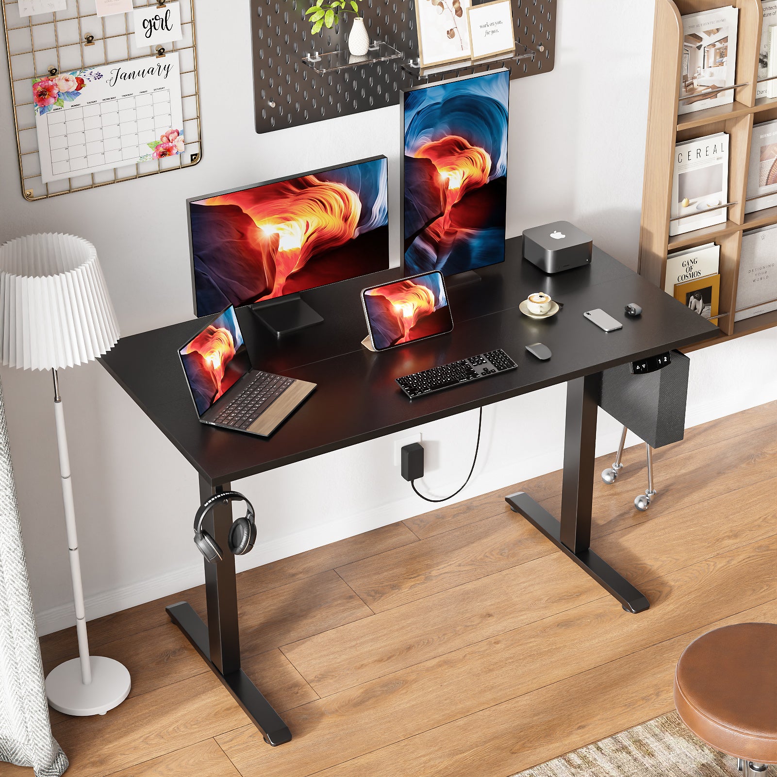 Electric Height Adjustable Standing Desk Sit to Stand Computer Desk with Storage Bag Memory Presets Ergonomic Home Office Workstation 48 Inch Black