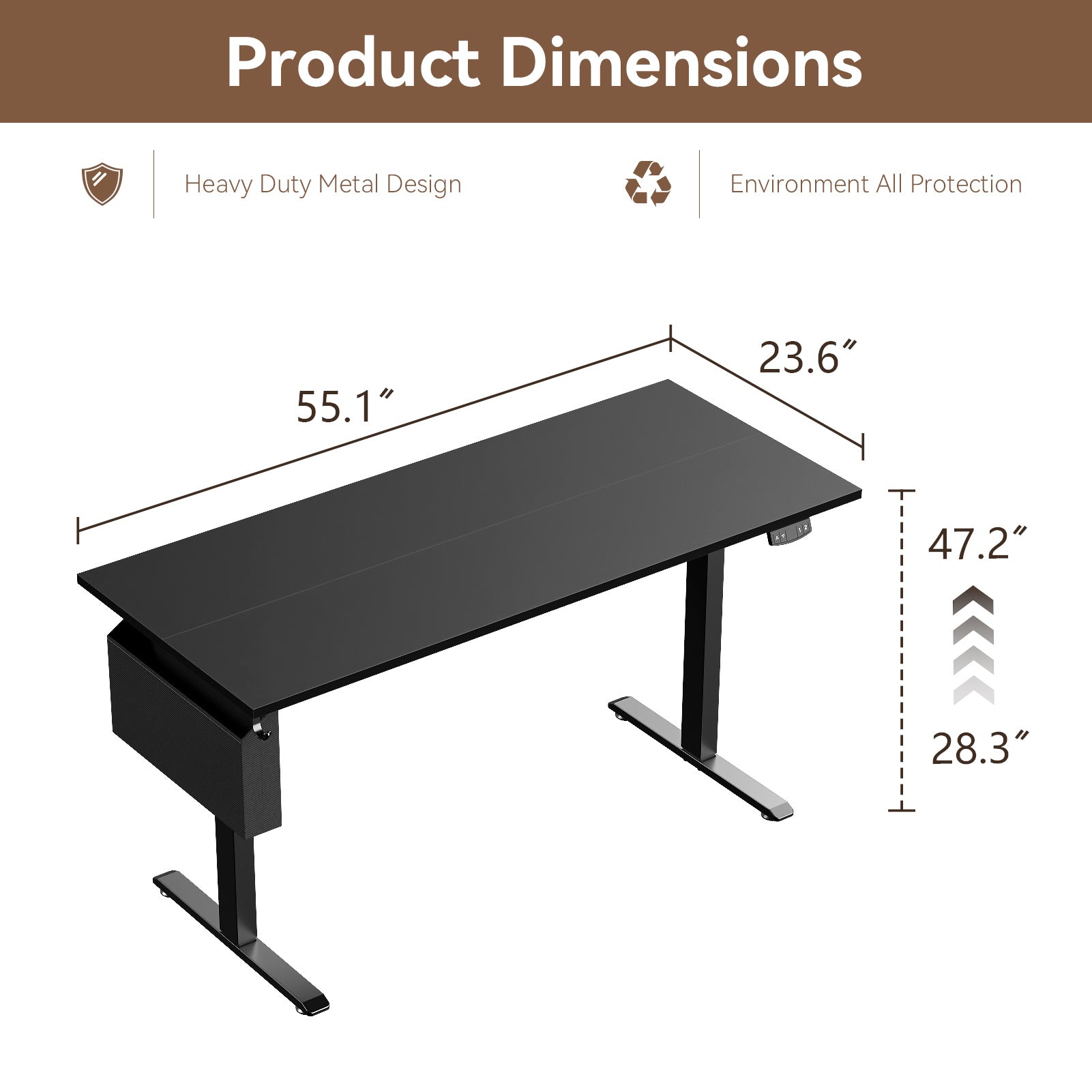 Sit to Stand Electric Standing Desk 55 Inch Black Height Adjustable Computer Table Memory Presets Storage Bag Ergonomic Home Office PC Gaming Desk