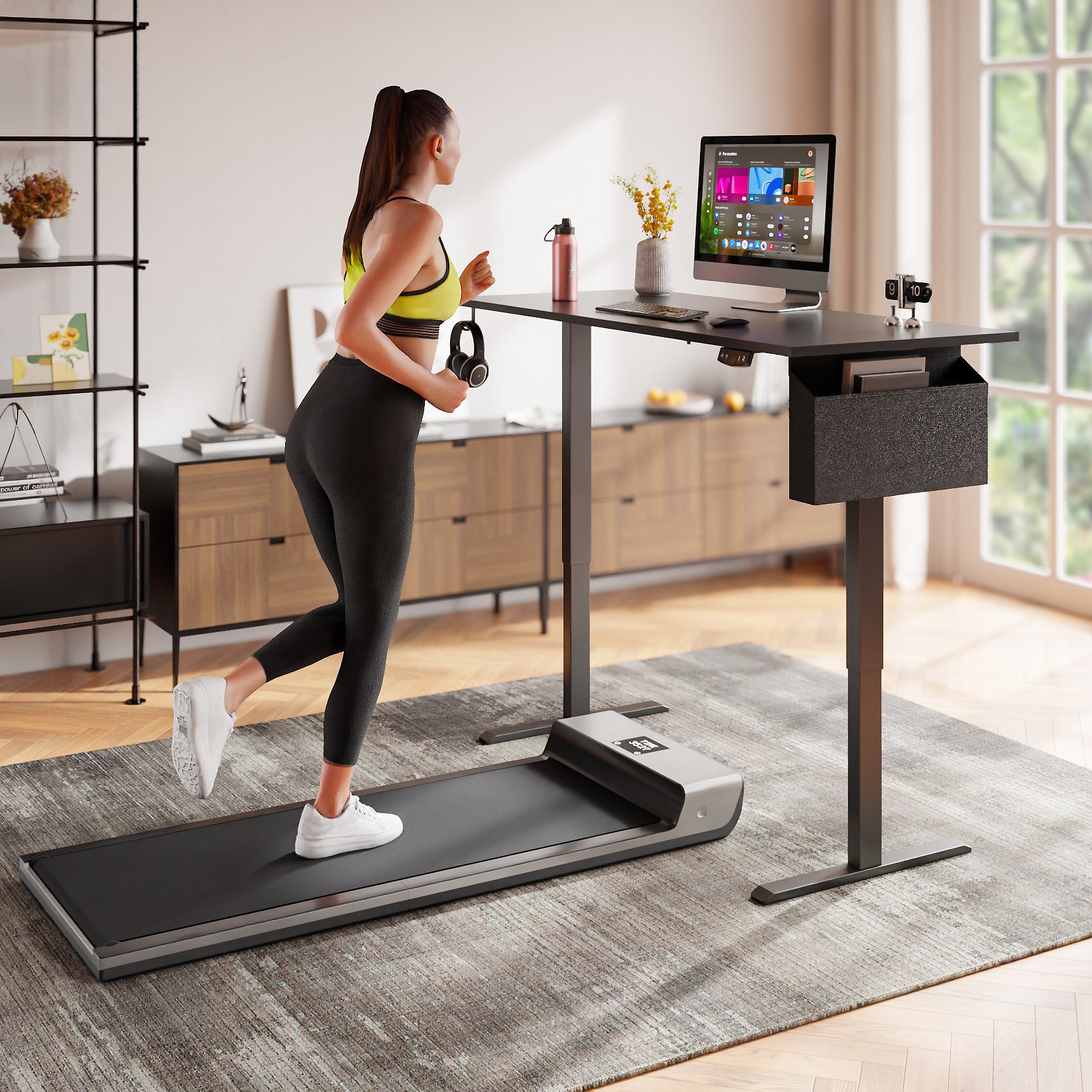 Sit to Stand Electric Standing Desk 55 Inch Black Height Adjustable Computer Table Memory Presets Storage Bag Ergonomic Home Office PC Gaming Desk