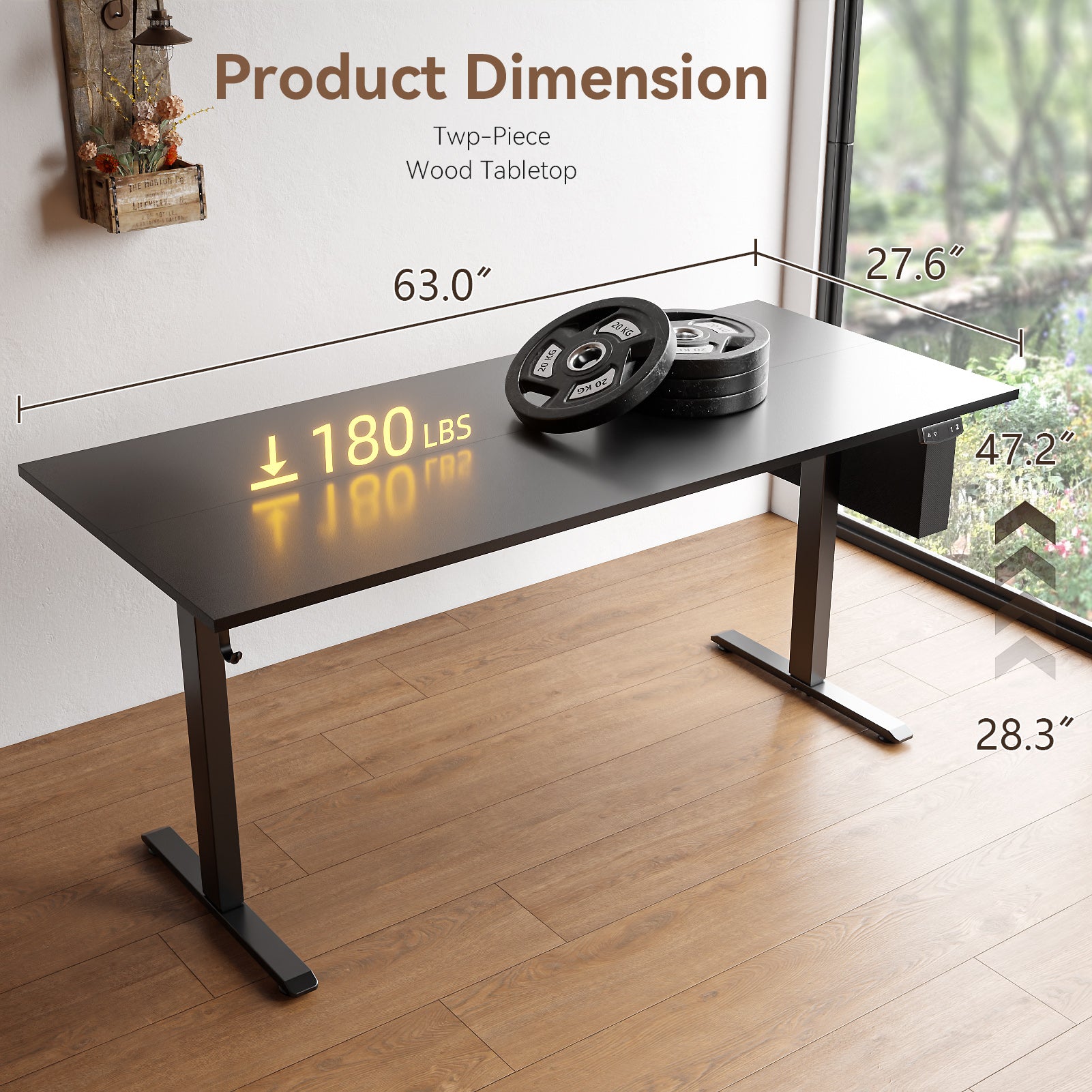 Electric Height Adjustable Standing Desk Sit to Stand Computer Desk with Storage Bag Memory Presets Ergonomic Home Office Workstation 63 Inch Black