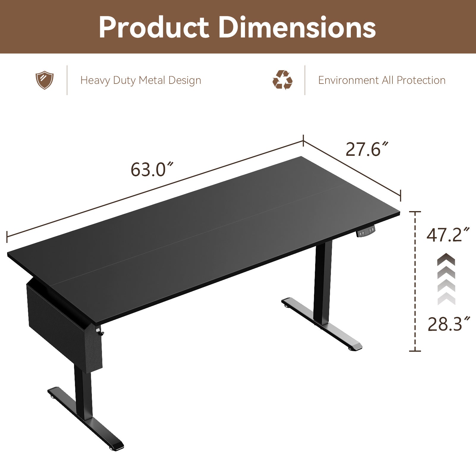 Electric Height Adjustable Standing Desk Sit to Stand Computer Desk with Storage Bag Memory Presets Ergonomic Home Office Workstation 63 Inch Black