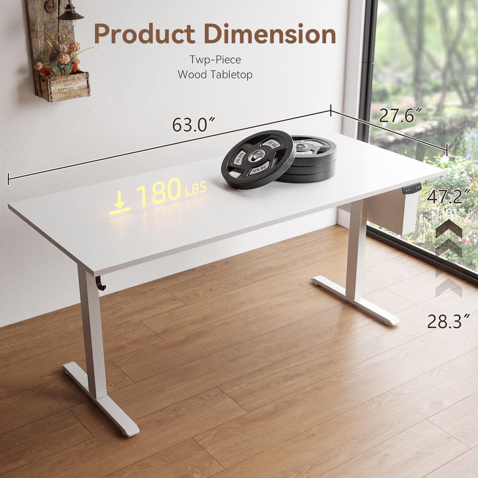 Sit to Stand Electric Standing Desk 63 Inch White Height Adjustable Computer Table Memory Presets Storage Bag Ergonomic Home Office PC Gaming Desk