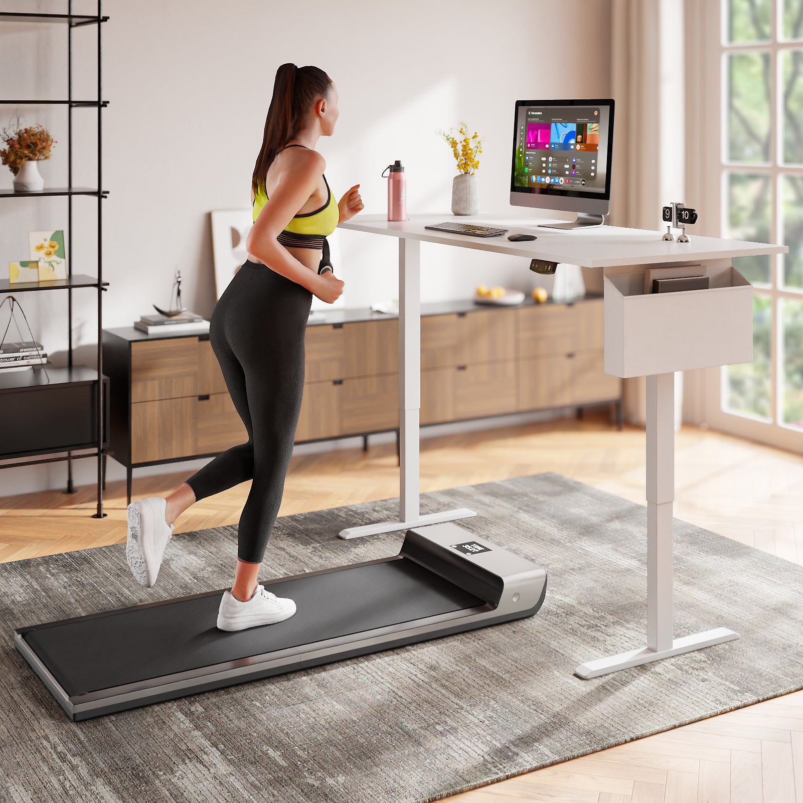 Sit to Stand Electric Standing Desk 63 Inch White Height Adjustable Computer Table Memory Presets Storage Bag Ergonomic Home Office PC Gaming Desk