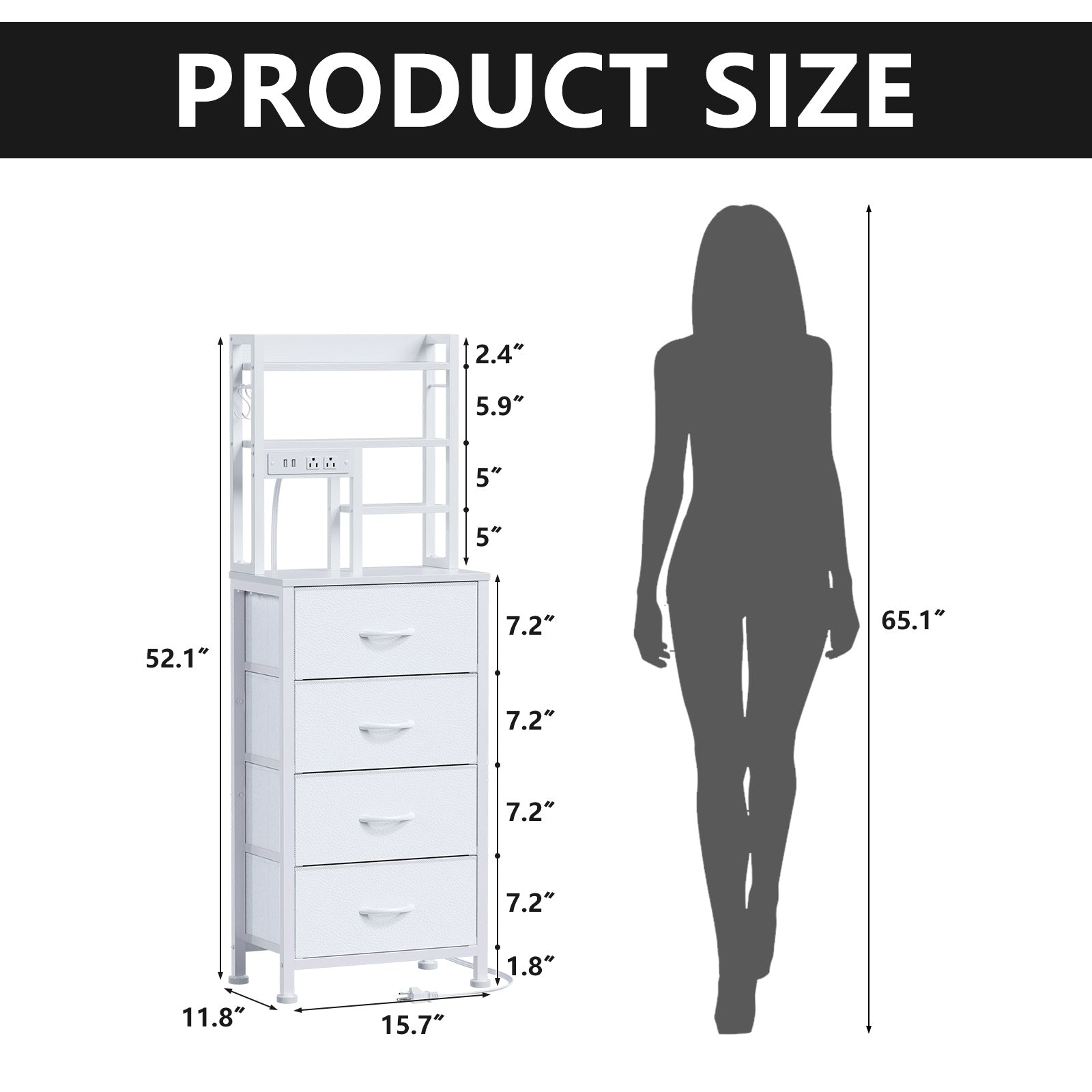 Furnulem Tall Night Stand with 3 Fabric Drawers and LED Lights, Nightstand with Bookshelf