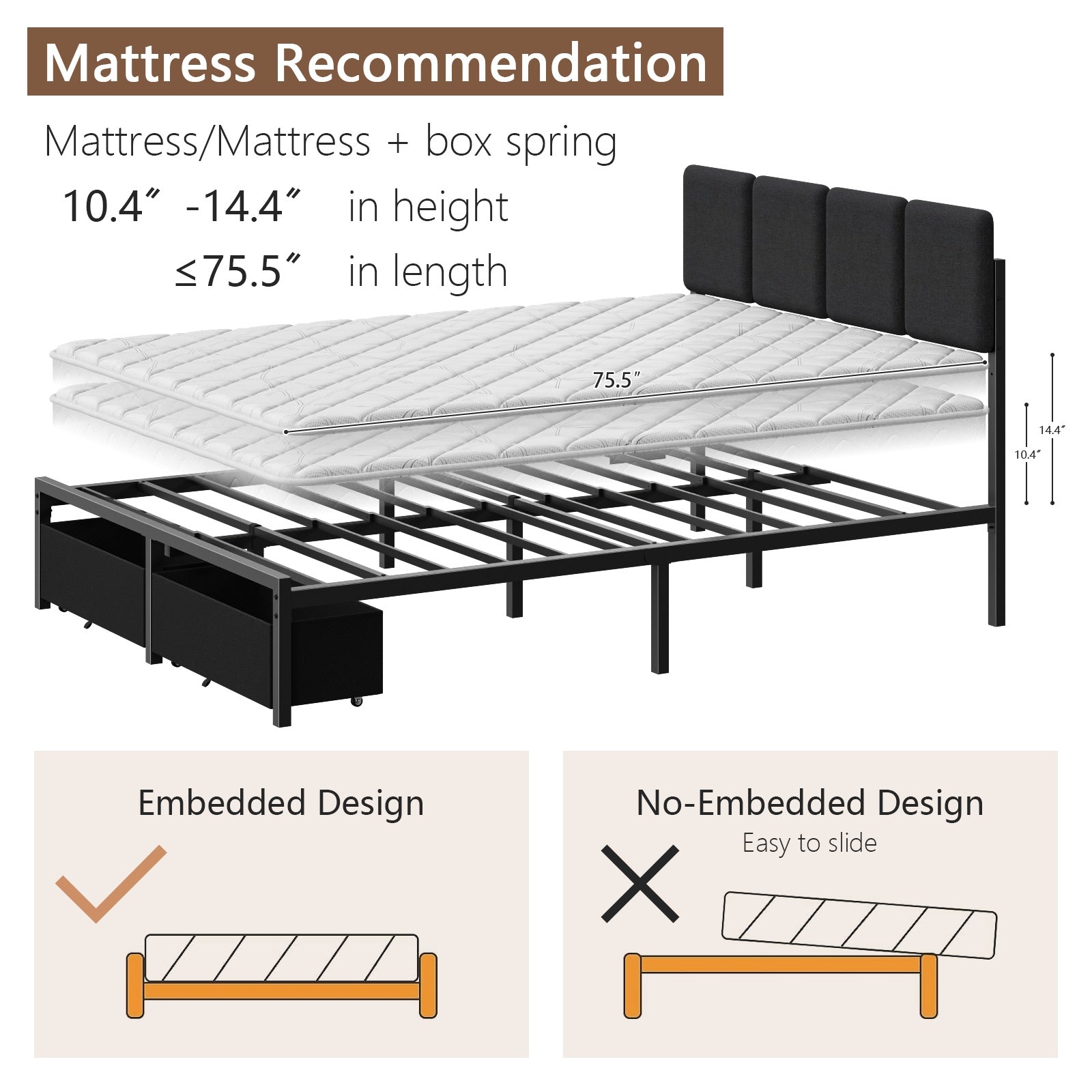Furnulem Full Size Bed Frame with Headboard,Upholstered Bed Full with LED Light