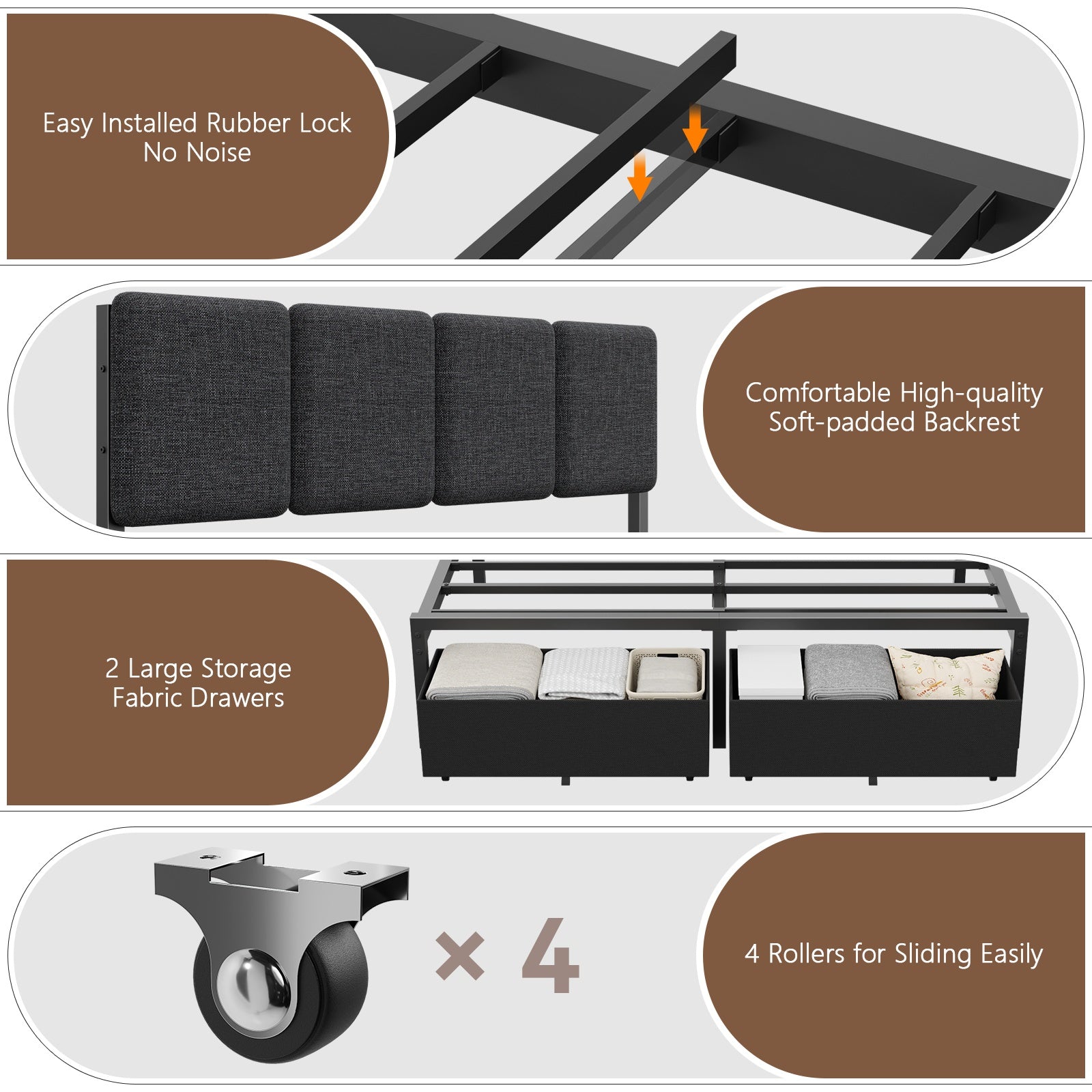 Furnulem Full Size Bed Frame with Headboard,Upholstered Bed Full with LED Light