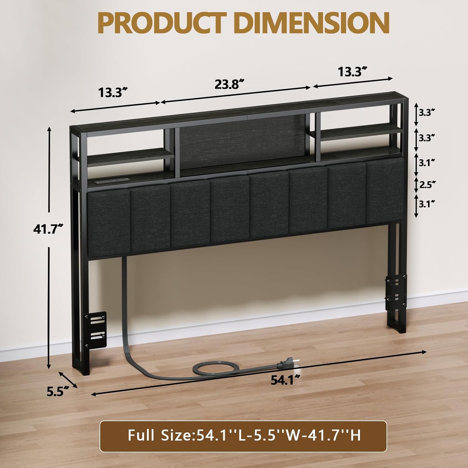 Furnulem Full Headbord with 3-Tier Shelf & RGB LED