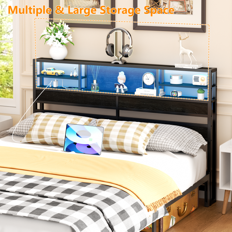 Furnulem LED Bed Headboards with Charging Station