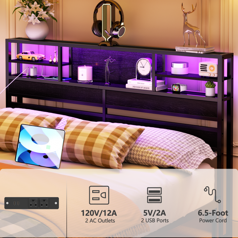 Furnulem LED Bed Headboards with Charging Station