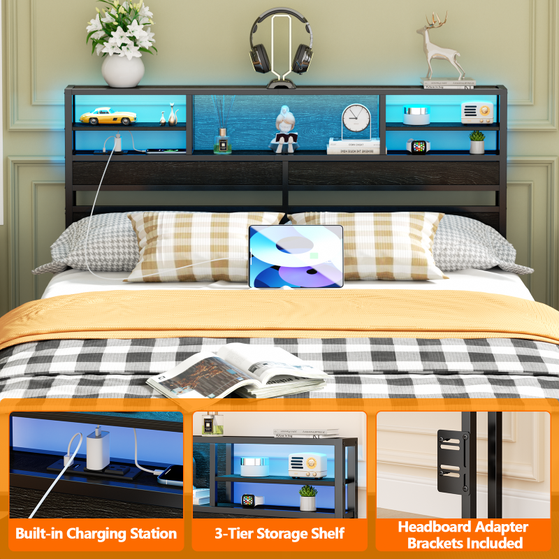 Furnulem LED Bed Headboards with Charging Station