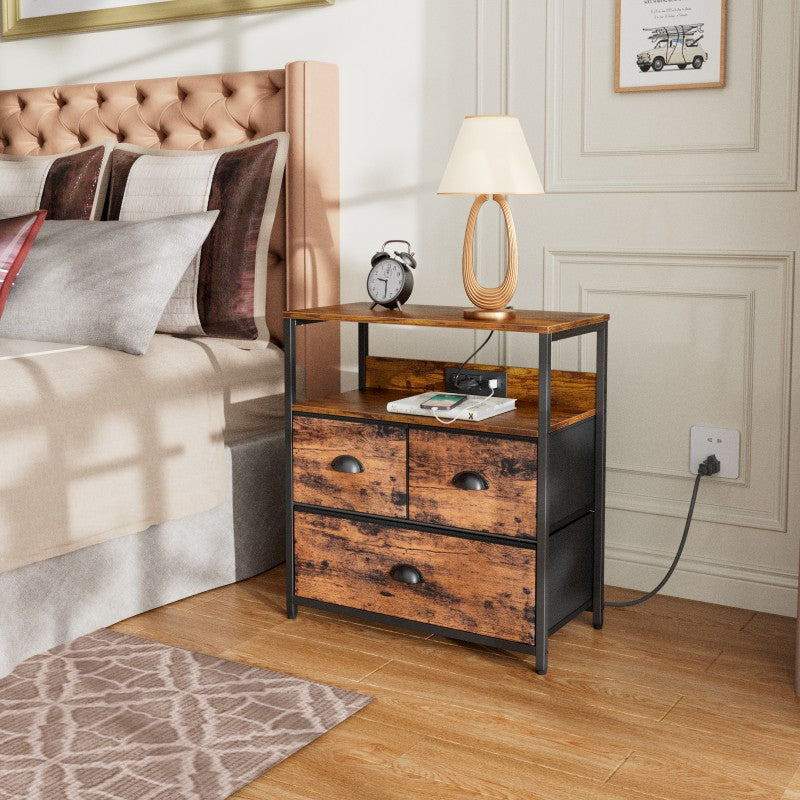 Furnulem Nightstand with Charging Station 1/2 Set