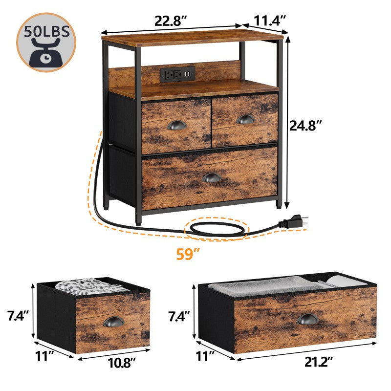 Furnulem Nightstand with Charging Station 1/2 Set