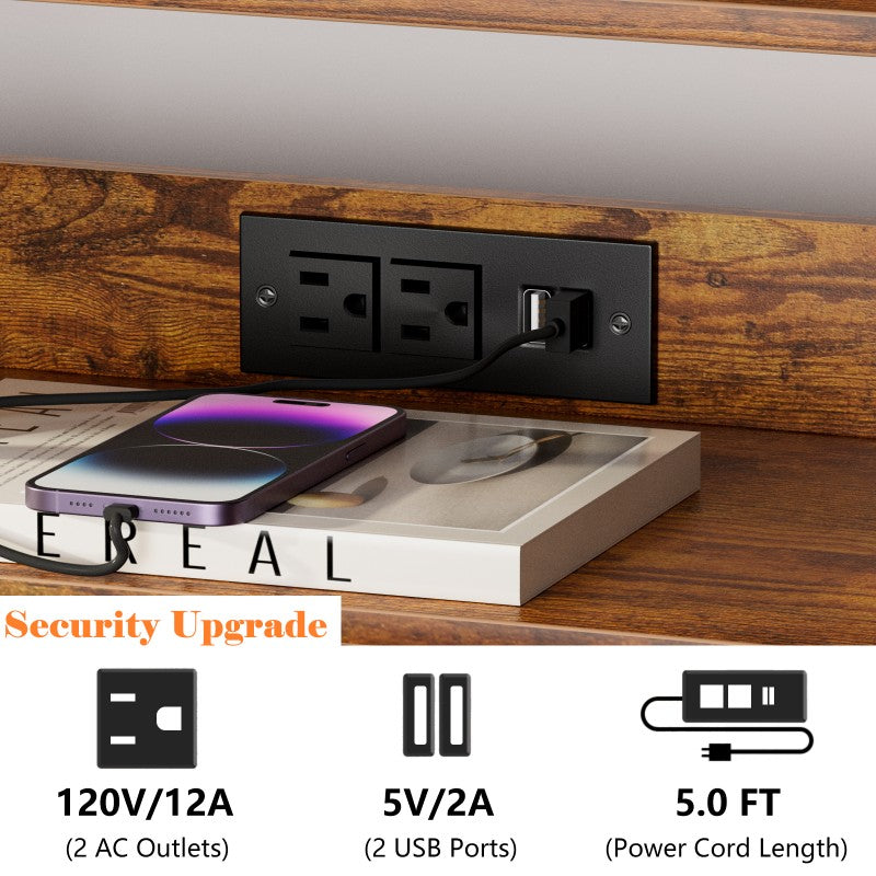 Furnulem Nightstand with Charging Station 1/2 Set