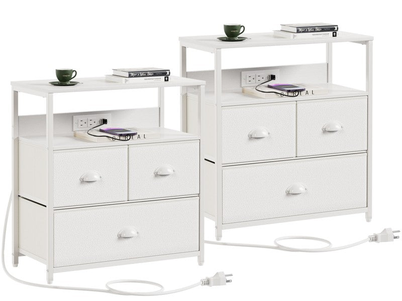 Furnulem Nightstand with Charging Station 1/2 Set