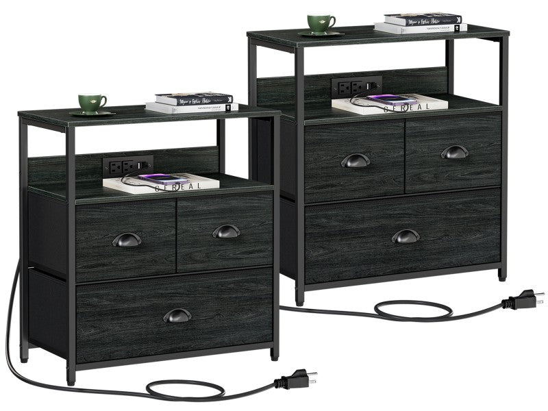 Furnulem Nightstand with Charging Station 1/2 Set