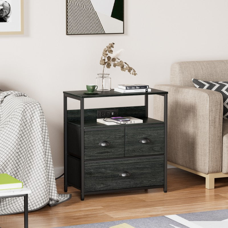 Furnulem Nightstand with Charging Station 1/2 Set