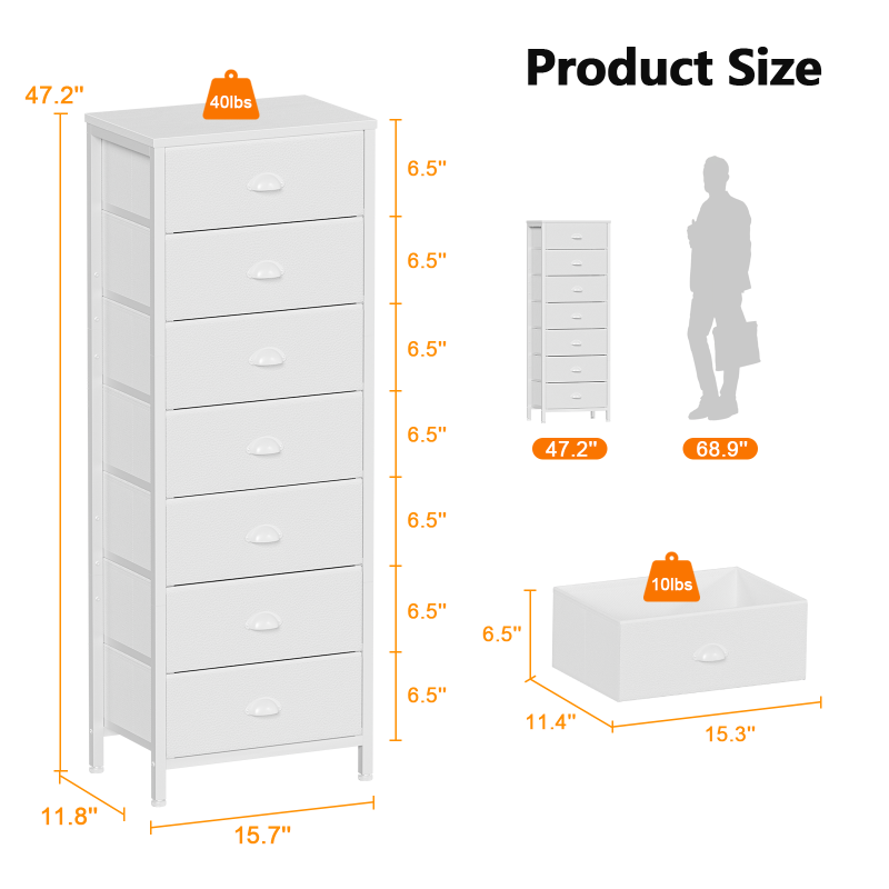 Furnulem Tall Dresser with 7 Fabric Drawers