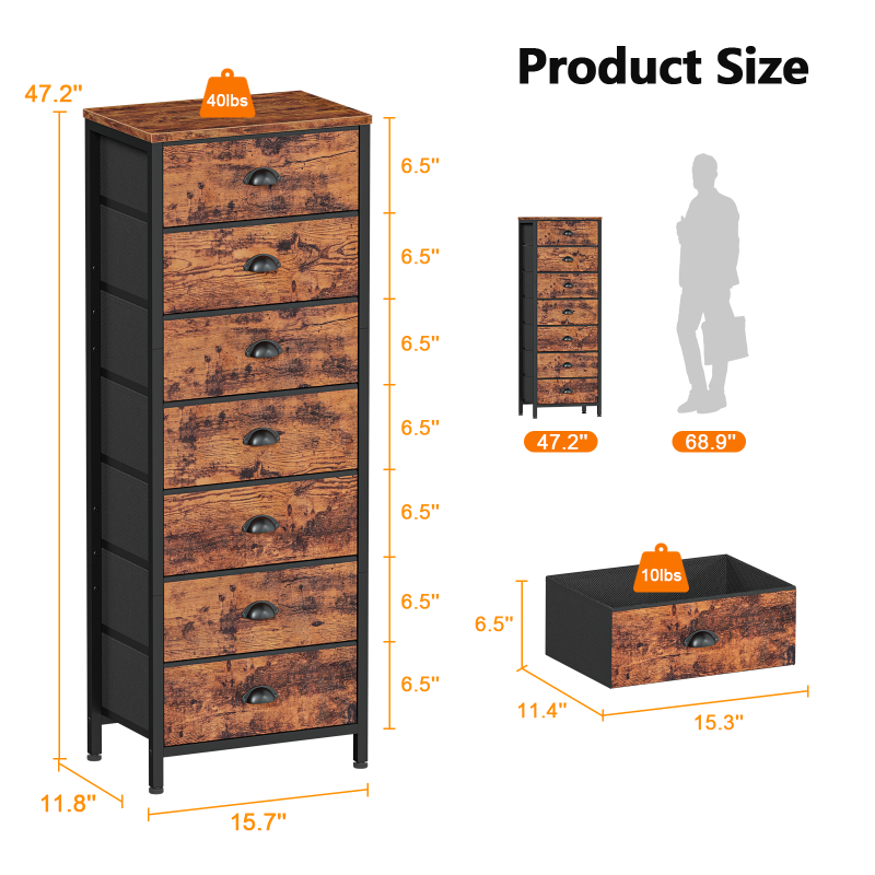 Furnulem Tall Dresser with 7 Fabric Drawers