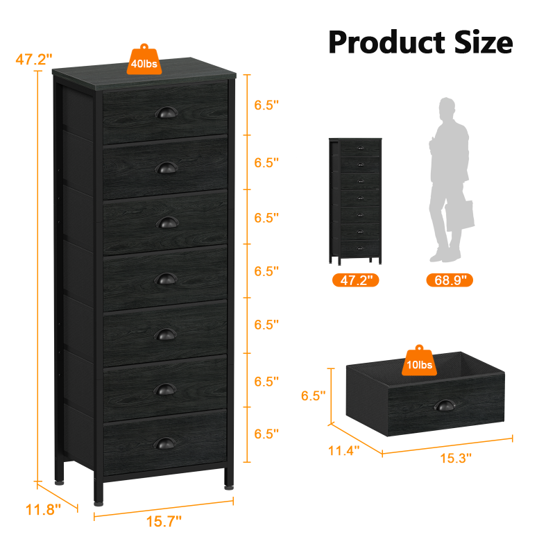 Furnulem Tall Dresser with 7 Fabric Drawers