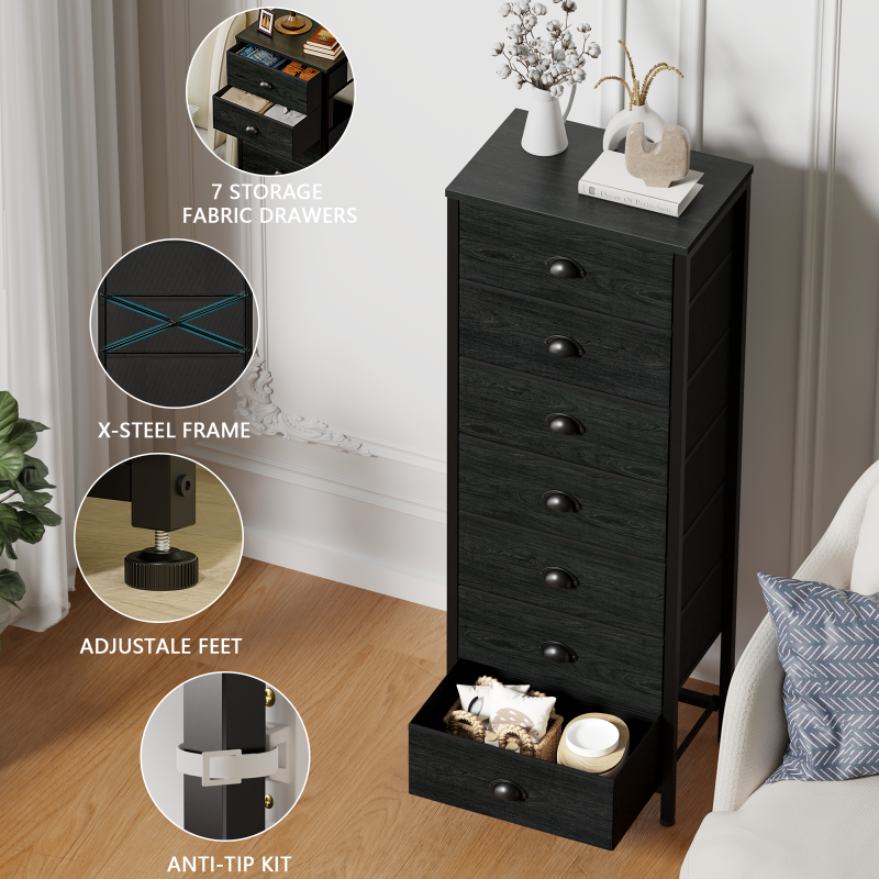 Furnulem Tall Dresser with 7 Fabric Drawers