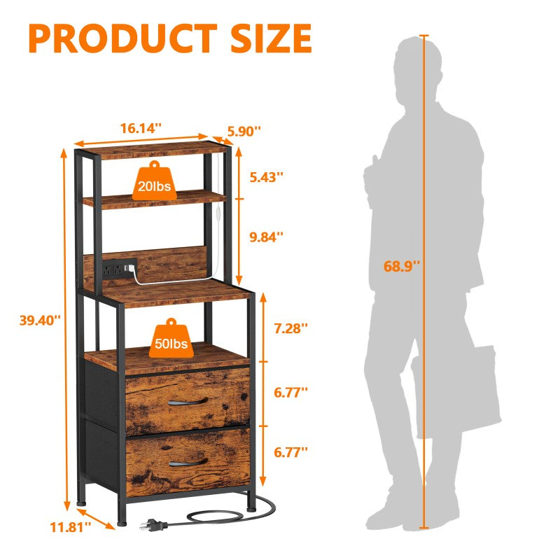 Furnulem Tall Nightstand with Light Tube and Charging Station